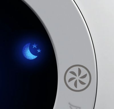 Sleep mode cleans silently with dimmed indicators