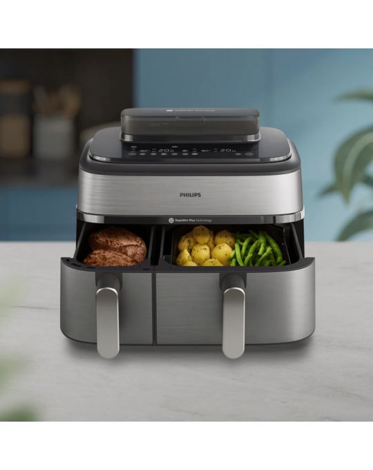 Airfryer, air fryer, dual basket, steam, RapidAir Plus, 5000 Series, NA555, NA555_00, NA555/00, NA555_09, NA555/09, stainless steel​