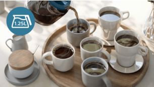 Savour up to 10 cups of hot coffee with 1.25 L jug capacity