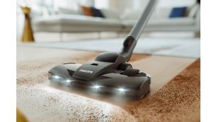 TriActive+ LED nozzle reveals hidden dust for thorough clean