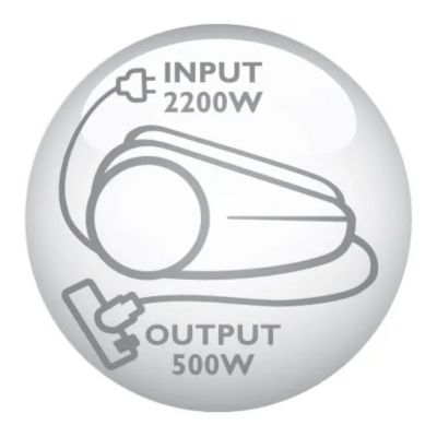 2200 Watt motor generating max. 500 Watt suction power