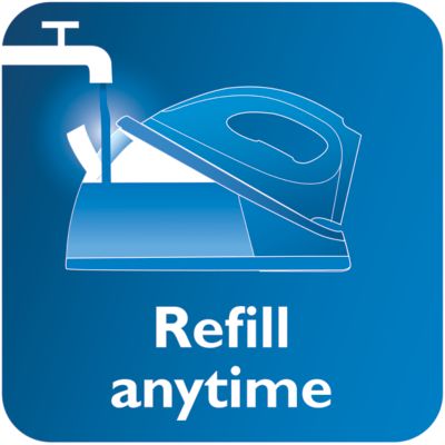 Uzpildiet ūdens tvertni jebkurā laikā, pat gludinot