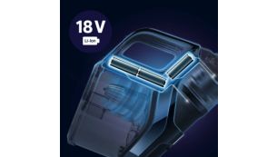 최대 45분 간 청소가 가능한 18V 리튬 이온 배터리