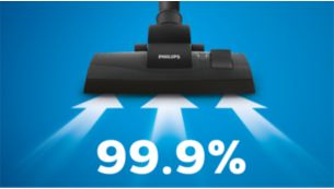 Aspirare de 99,9 % a prafului* pentru rezultate de curăţare excelente