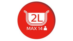 Extra large 2.0L capacity serves up to 14 people