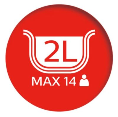 Extra large 2.0L capacity serves up to 14 people