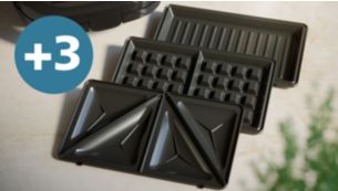 3 sets platen voor panini's, wafels en tosti's