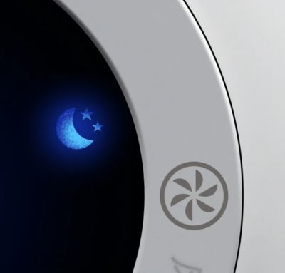 Sleep mode cleans silently with dimmed indicators