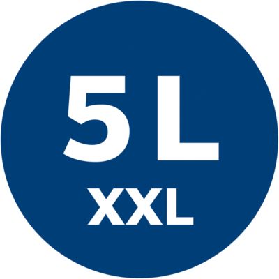 XXL 5 l ietilpība un īpaši jaudīga sūkšana pat pēc maisiņa uzpildīšanas