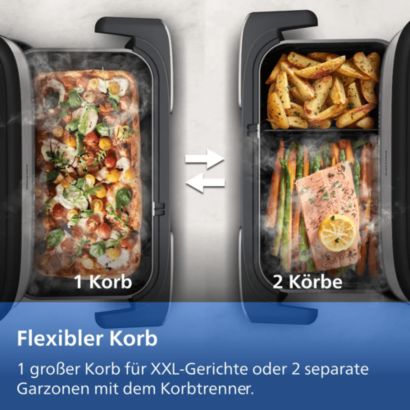 Megabasket. Mega Möglichkeiten: Steam. Airfry. SteamFry.