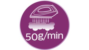 Sa&iacute;da de vapor at&eacute; 50 g/min. para uma melhor remo&ccedil;&atilde;o dos vincos