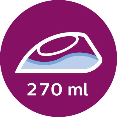 Grande reservatório de água de 270 ml para passar mais roupas de uma só vez