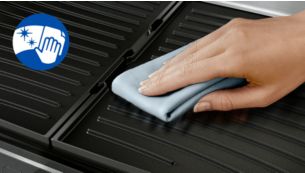 Die antihaftbeschichtete Grillplatte verhindert das Festkleben von Speisen