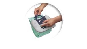 Cassette porte-sac Clean Comfort exclusive, évite le contact avec la poussière