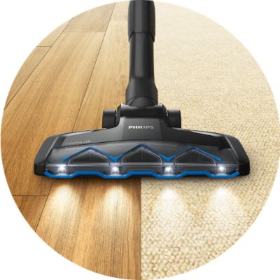 Накрайникът със светодиодна лампа TriActive открива и почиства незабележимия прах