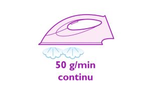 D&eacute;bit vapeur continu puissant jusqu'&agrave; 50&nbsp;g/min