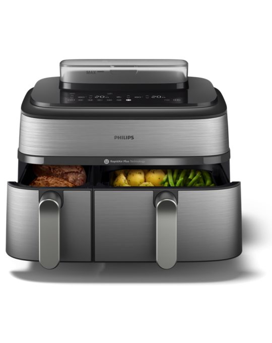 Airfryer, air fryer, dual basket, steam, RapidAir Plus, 5000 Series, NA555, NA555_00, NA555/00, NA555_09, NA555/09, stainless steel​