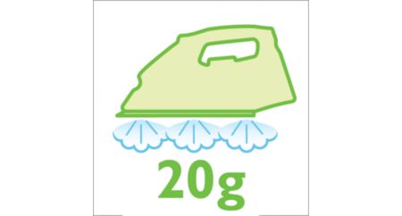 Continuous steam up to 20 g/min for better crease removal