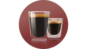 Wählen Sie zwischen 2 Rezepten: kleiner, starker oder milder, normaler Kaffee