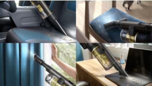 Identifică şi captează orice murdărie cu 4 accesorii ghidate cu LED