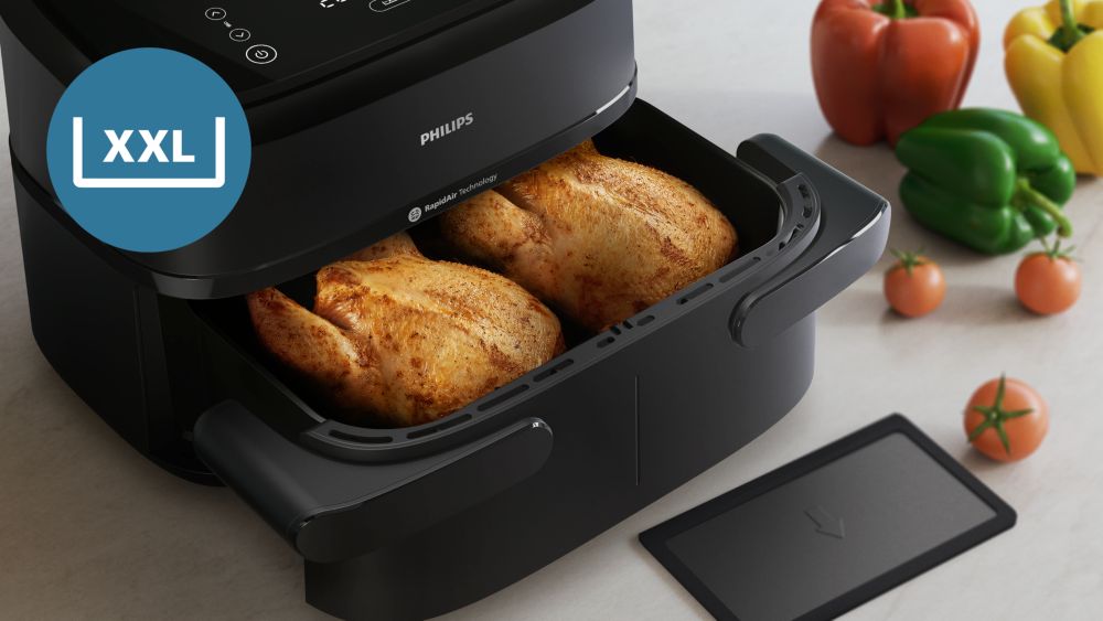 Choose between two baskets or one large baking tray