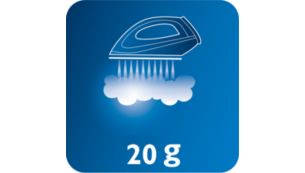 Continuous steam up to 20 g/min for better crease removal