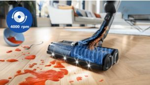 Patented AquaSpin brushes: 4,000 RPM of cleaning force.