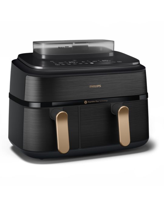 Airfryer, air fryer, dual basket, steam, RapidAir Plus, 5000 Series, NA552, NA552_00, NA552/00, NA552_09, NA552/09, stainless black and copper