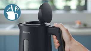 Makkelijk met &eacute;&eacute;n hand openen en bijvullen met de dekselontgrendelknop