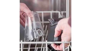 Begge delene til LatteGo kan vaskes i oppvaskmaskin