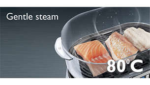 Funkce Gentle Steam zachová jemnou strukturu rybího masa