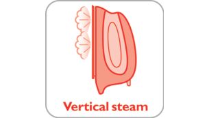 Vertical steam for crease removal in hanging fabrics