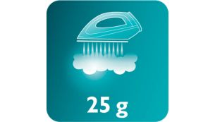 D&eacute;bit vapeur continu jusqu'&agrave; 25&nbsp;g/min pour &eacute;liminer les faux plis