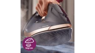Steam output up to 50g/min for faster crease removal