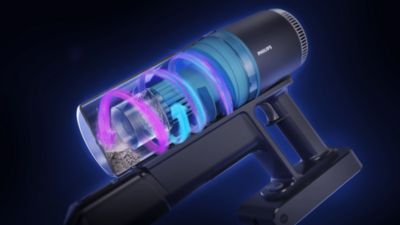 PowerCyclone 8 savāc putekļus ar optimālu akumulatora jaudas lietojumu.