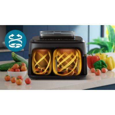 Airfryer, air fryer, dual basket, steam, RapidAir Plus, 5000 Series, NA551, NA551_00, NA551/00, NA551_00, black + silver​