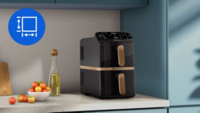 Grozi atrodas viens virs otra, un ierīce aizņem uz pusi mazāk vietas