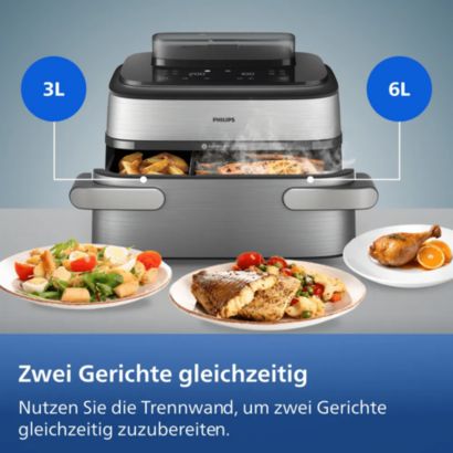 Megabasket. Mega Möglichkeiten: Steam. Airfry. SteamFry.