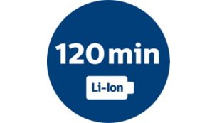 Puissante batterie Li-ion offrant 120 min d'autonomie