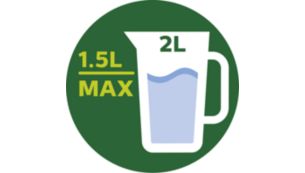 Maximálny objem 2 l, prevádzkový objem nádoby 1,5 l