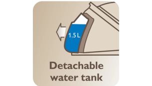 R&eacute;servoir d'eau amovible de 1,5&nbsp;l, jusqu'&agrave; 2&nbsp;h d'autonomie