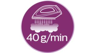 Stoomproductie tot 40&nbsp;g/min. voor krachtige, stabiele strijkresultaten