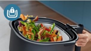 Hệ thống kh&oacute;a v&agrave; lật để x&oacute;c chảo như đầu bếp chuy&ecirc;n nghiệp