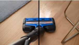 La brosse d'aspiration à 360° révèle la poussière dissimulée grâce aux LED