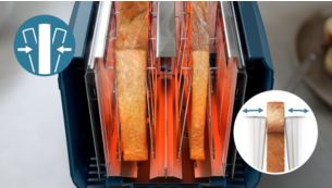 Du pain uniformément grillé grâce aux 2 grandes fentes à centrage automatique