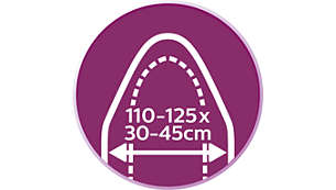 Passer på alle standardstrygebrætter med følgende mål: 110-125 x 30-45 cm