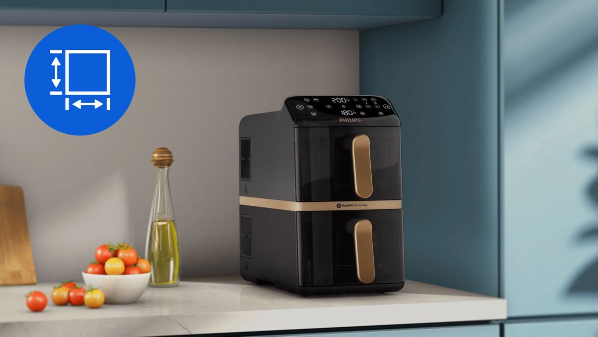 Stacked design takes up half the countertop space