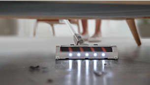 LED nozzle exposes hidden dust, guiding every move.