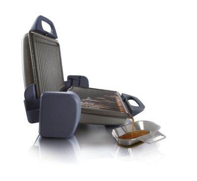 Οι επικλινείς πλάκες ψησίματος στραγγίζουν το λίπος στο δίσκο συλλογής λίπους