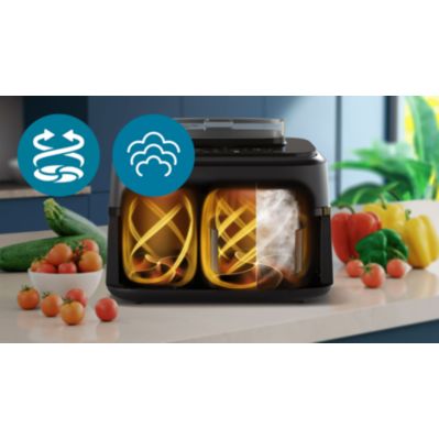 Airfryer, air fryer, dual basket, steam, RapidAir Plus, 5000 Series, NA551, NA551_00, NA551/00, NA551_00, black + silver​